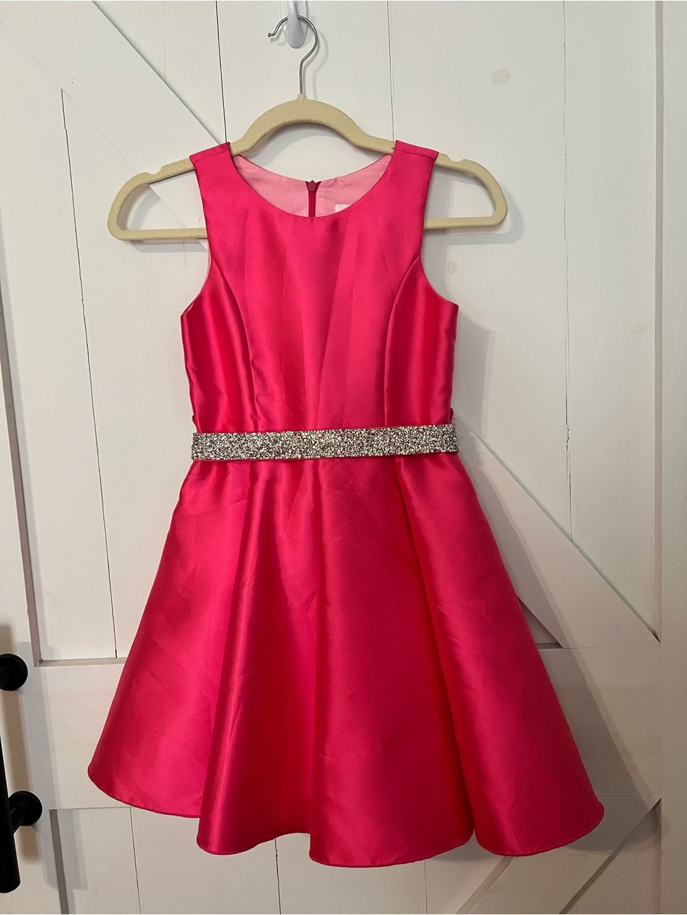 Zoe Ltd Hot Pink Satin Dress with Sparkling Waistband